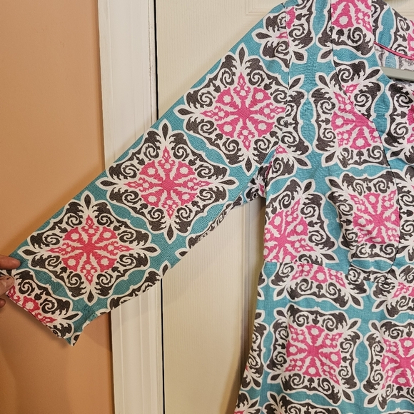 Boden Linen Tunic Dress Woodblock Print Colorful Print Vneck - Picture 7 of 8